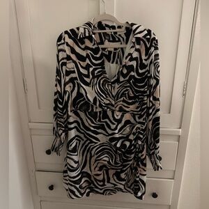 Anthropology black motif Print mini dress with long sleeves